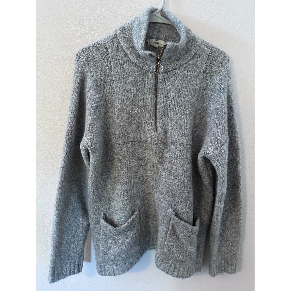 Entro womens size large gray half zip sweater long sleeve silver pockets preppy